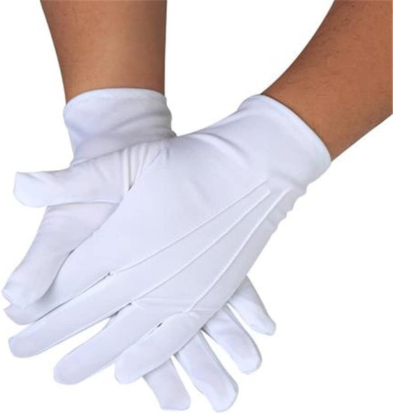 DreamHigh 1 Pairs White/Black Cotton Nylon Marching Mittens, Formal Tuxedo Honor Guard Parade Gloves - Image 1